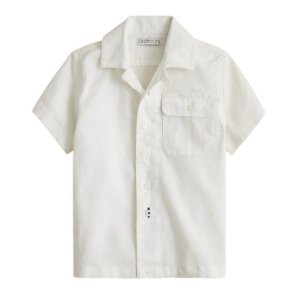 J.Crew Crewcuts Boy's Short Sleeve Linen Cotton Camp Shirt White Size 8 NWOT - Picture 1 of 7